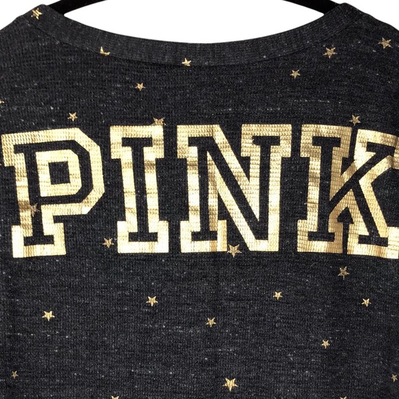 Medium Victoria's Secret Pink Gold Star Long Sleeve Shorts Romper Pajama… - Picture 11 of 13